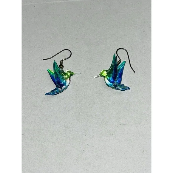 Artisan Glass Hummingbird Earrings Fishhook Back - Picture 2 of 9